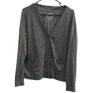 Joyspun Ribbed Button Front Cardigan Gray Size M (8–10)